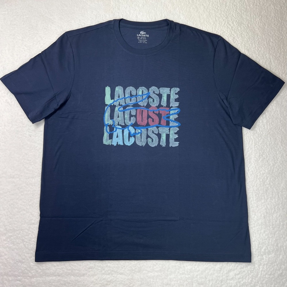Lacoste Logo T-Shirt Cotton‎ Short Sleeve Navy Blue Men's US Size 4XL VTG NWT